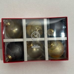 Martha Stewart Christmas Ornaments Gold Black Set of 6